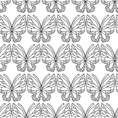 Abstract seamless vector pattern black and white lined design of butterfly