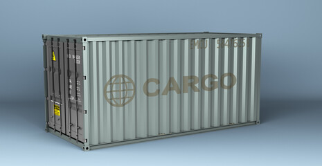 gray metal shipping container 3d render on darck blue