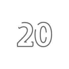 20 number line design font. Gray color on white background isolated vector illustration