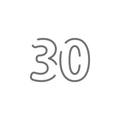 30 number line design font. Gray color on white background isolated vector illustration