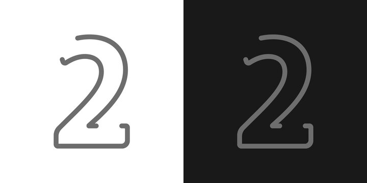 2 number line design font. Contrast color vector illustration