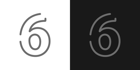 6 number line design font. Contrast color vector illustration