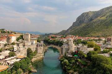Fototapeta na wymiar The Old Bridge in Mostar across the Neretva River