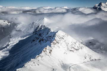 amazing snow covered peaks in the Swiss alps Jungfrau region from Schilthorn