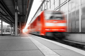 Abstract background travel of public transportation with blur speed motion movement of train  on...