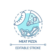 Meat pizza concept icon. Types of ingredients. Traditional italian flavor. National tasty meal idea thin line illustration. Vector isolated outline RGB color drawing. Editable stroke