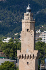 Fototapeta na wymiar Signal Tower or Porto Pi lighthouse, XV century, declared a Historic-Artistic Monument on August 14, 1983. Palma, Mallorca, Balearic Islands, Spain