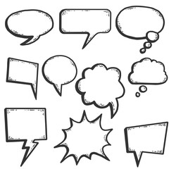 Set of text bubbles. Sketch scratch board imitation.