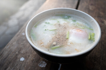Rice mush in the bowl ready for serve