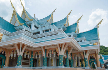 Eastern of Thailand famous temple design by blue tone called Wat Pa Phu Kon