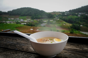 Rice mush in the bowl ready for serve