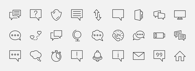 Set of Speech Bubble chat vector lines of icons. Editable Stroke. 32x32 pixels.