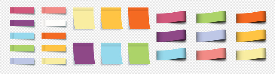 Post note stickers. Sticky notes. Stickers with sheets and labels, isolated. Collection realistic Labels, Stickers, Ribbons, Banners and Tags. Vector illustration - 376480126
