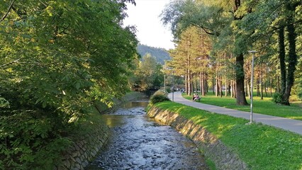 Fototapeta na wymiar River Gradna and promenade in Samobor, Croatia