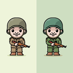CUTE SOLDIER STANDING HOLDING A RIFLE CARTOON ILLUSTRATION