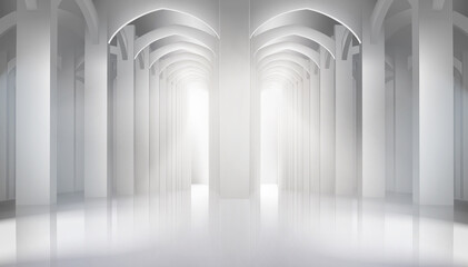 Obraz premium Long hall in historic interior. Arcades in the old castle. Long hall in historic interior. Vector illustration.