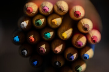 Colored pencil tips in a bundle