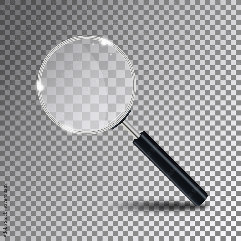 Poster magnifying glass. magnify glass lens at transparent background with shadow. vector illustration.