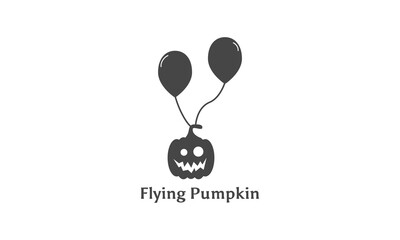 Flying Pumpkin Logo Design. Silhouette of Pumpkin Flying With a Balloon Vector Design. Perfect Logo for Halloween Party and Balloon Business