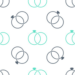 Green Wedding rings icon isolated seamless pattern on white background. Bride and groom jewelery sign. Marriage icon. Diamond ring. Vector.