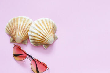 summer vacation mockup with shells and red sunglasses