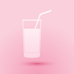 Paper cut Soft drink icon isolated on pink background. Paper art style. Vector.