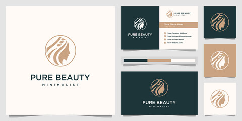 Beauty women face feminine symbol for salon, cosmetic, skin care and spa. logo design and business card