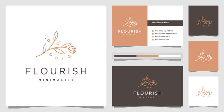 Beauty floral logo design line art and business card
