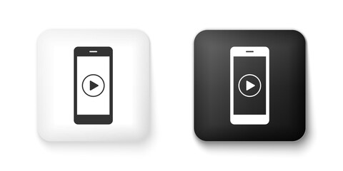 Black and white Smartphone with play button on the screen icon isolated on white background. Square button. Vector.