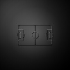 Silver Football field or soccer field icon isolated on black background. Long shadow style. Vector.