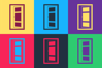 Pop art Open door icon isolated on color background. Vector.