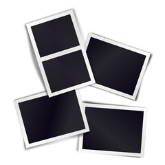 Composition of four blank vintage photo frames on transparent background. Template for design. Vector illustration.