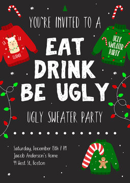 Ugly sweater party poster template. Christmas party invitation. Vector
