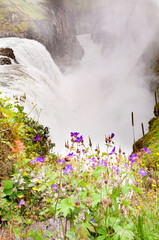 Gullfoss waterfall on the Golden Circle route, a popular tourist attraction in Iceland.