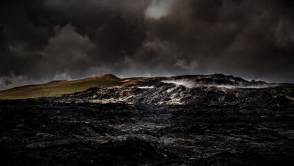 panorama of the mountains with lava