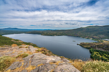 Fototapeta na wymiar Top wide angle view of Sanabria lake