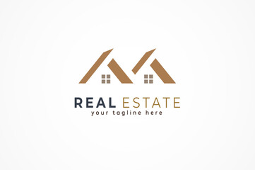 Real Estate Logo, letter M from negative space of house icon, Construction Architecture Building Logo Design Template Element, vector Illustration