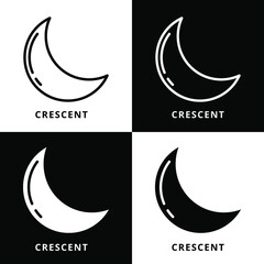 Moon Crescent Icon Symbol. Moon Night Astronomy Space Logo Vector Illustration
