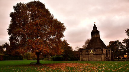 church in autumn