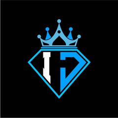 initial letter I J diamond shape with crown decoration