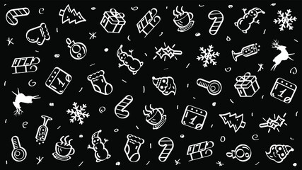 Abstract Doodle Elements Hand Drawn Collection Winter Sketch Vector Design Style Background Snowflake Snowman Santa Glove Christmas Toy Tree Illustration Cartoon Icons