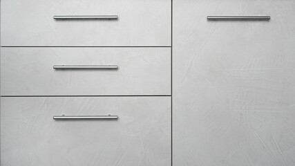 Front side of kitchen cabinet with drawers - modern grey interior