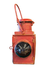 Old, railway lantern isolated on white background
