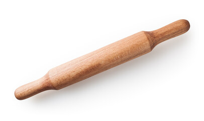 Wooden rolling pin isolated on white background with clipping path