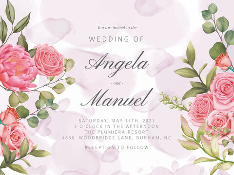 Beautiful pink rose flower bouquet background for wedding invitation