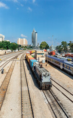 Naklejka premium moving train on the railroad in Haifa