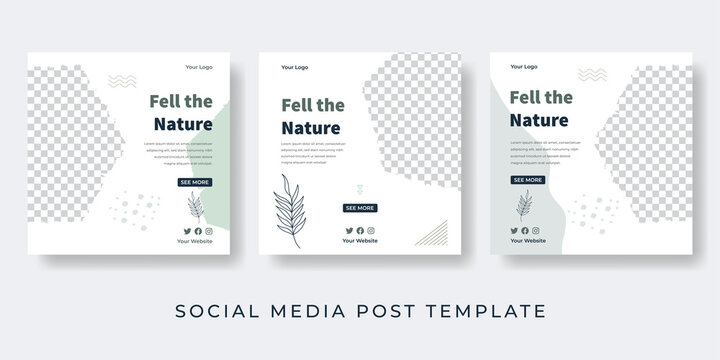 Feel the nature social media post collection template. Vector illustration with space photo.