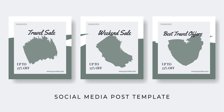 Travel sale social media post collect set. Nature banner design. Vector Illustration photo or text space.