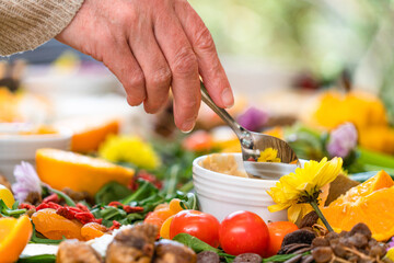 Colorful summer buffet close-up spoon