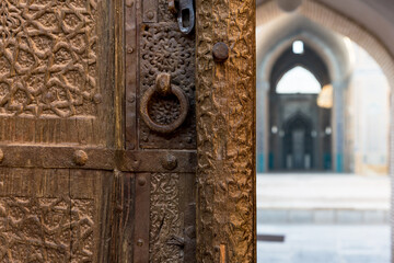 Entrance door of a mosque in Yazd, Iran